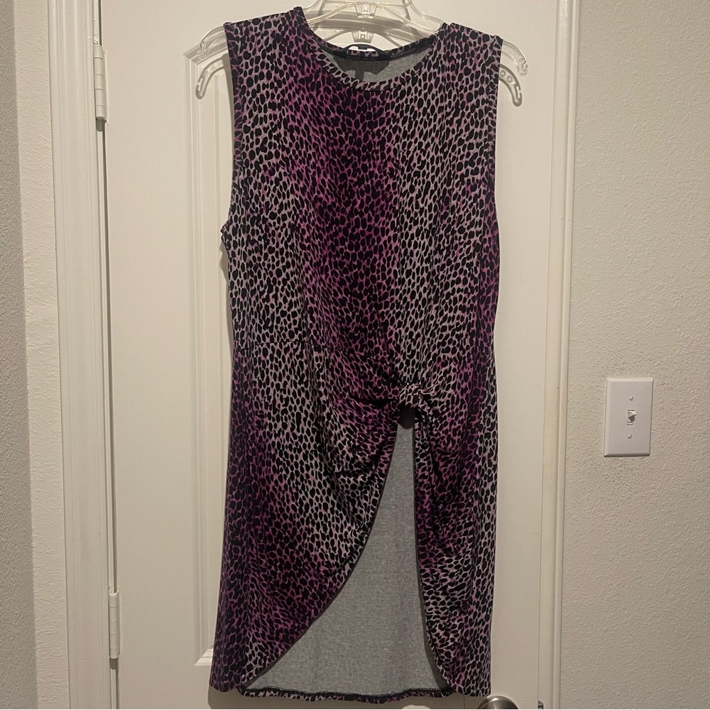 Rachel Roy Purple/Pink and White Leopard Print Sleeveless Tie Front Tank Top